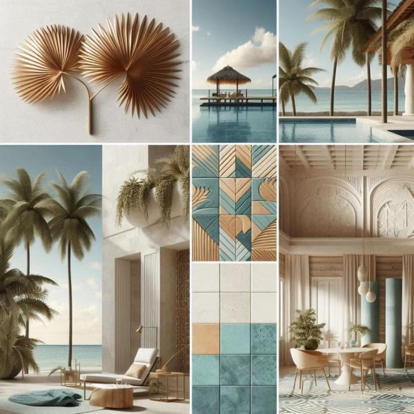 mood board calcaire et carreau bleu